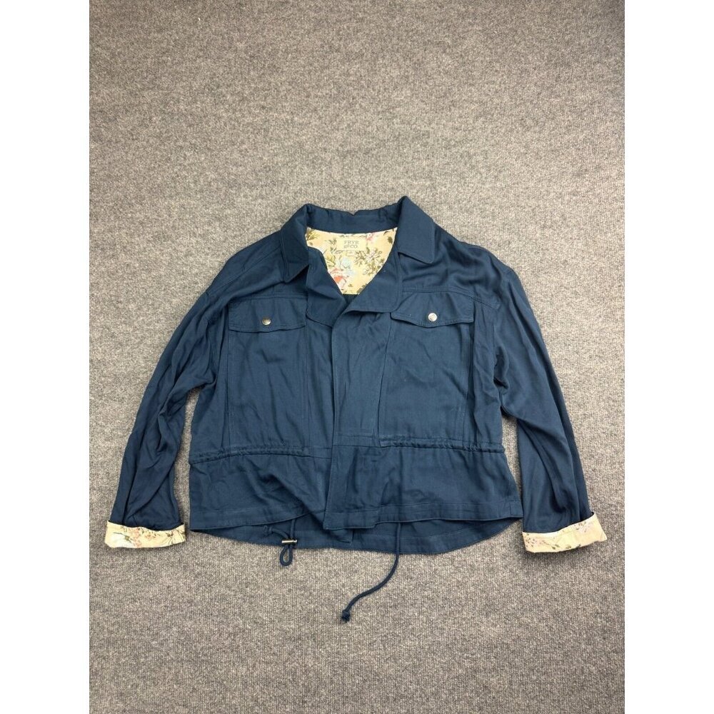 Frye Navy Blue Utility Jacket with Cream Floral Lining